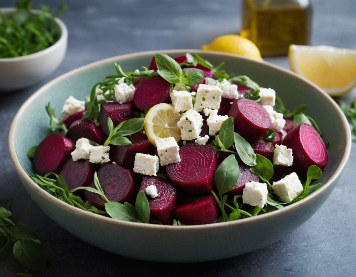 Mit Olivenöl, Zitronensaft würzen - Rote Bete Salat mit Feta: Ein gesundes Rezept für jeden Anlass