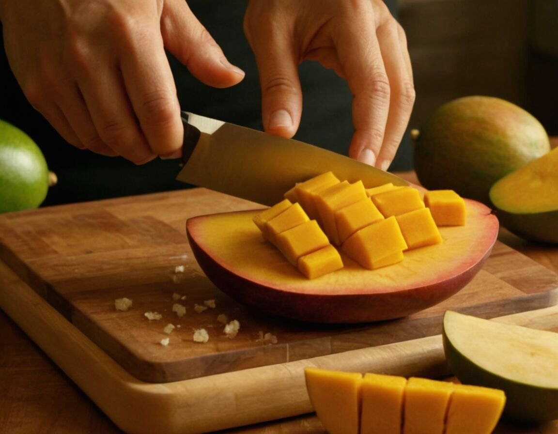 Mango in Scheiben oder Würfel schneiden - Wie schneidet man eine Mango: Schritt-für-Schritt-Anleitung für perfektes Fruchtfleisch
